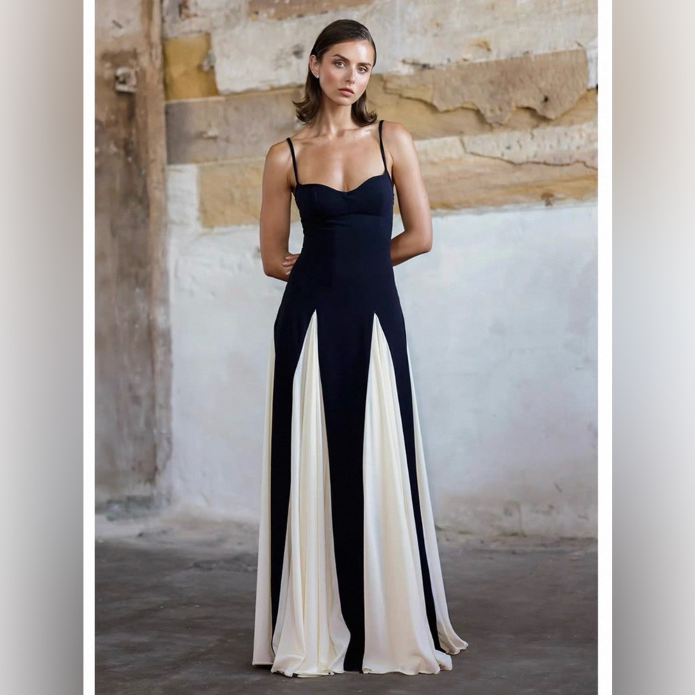 Black & White Spaghetti Strap Evening Dress
